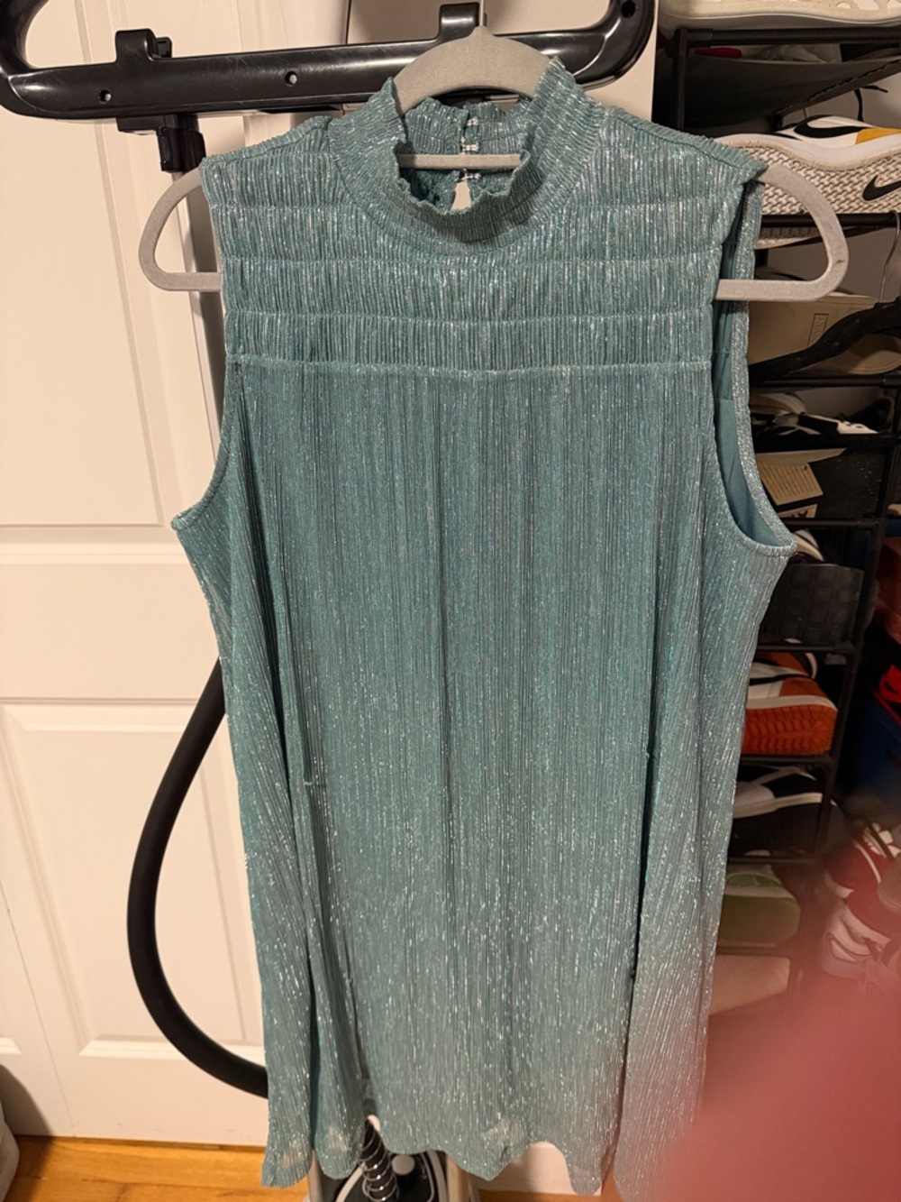 Nina Leonard Sleeveless Shimmer Pleated Dress